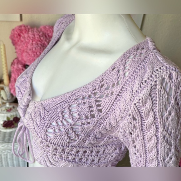 ASOS Emory Park crochet long bell sleeves crop top in lavender color Size Small - Picture 4 of 9